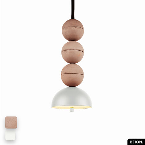 Lampe de suspension en béton - BOSFOR CONCRETE  ROSE - BLANC  3 BALLES  LED 14W (1/2)