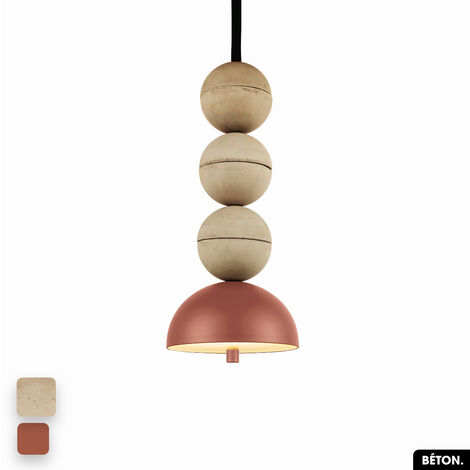 Lampe de suspension en béton - BOSFOR CONCRETE  SABLE - TERRE ROUGE  3 BALLES  LED 14W (1/2)
