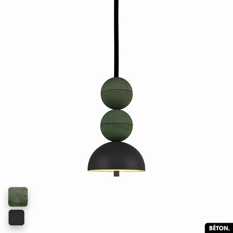 Lampe de suspension en béton - BOSFOR CONCRETE ASPERGE - NOIR 2 BALLES LED 14W (1/3)