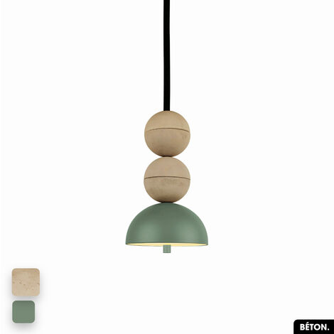 Lampe de suspension en béton - BOSFOR CONCRETE SABLE - VERT 2 BALLES LED 14W (1/3)