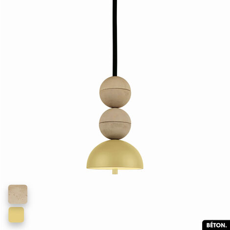 Lampe de suspension en béton - BOSFOR CONCRETE SABLE - CITRON 2 BALLES LED 14W (1/3)