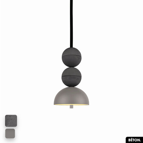 Lampe de suspension en béton - BOSFOR CONCRETE ANTHRACITE - GRIS 2 BALLES LED 14W (1/3)
