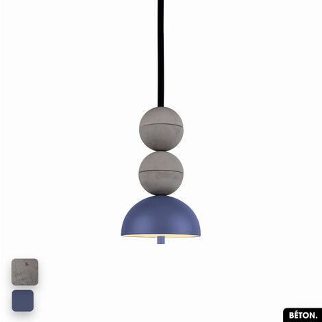 Lampe de suspension en béton - BOSFOR CONCRETE GRIS - INDIGO 2 BALLES LED 14W (1/3)