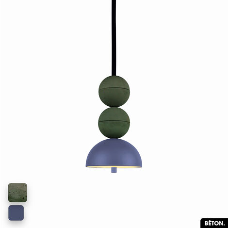 Lampe de suspension en béton - BOSFOR CONCRETE ASPERGE - INDIGO 2 BALLES LED 14W (1/3)