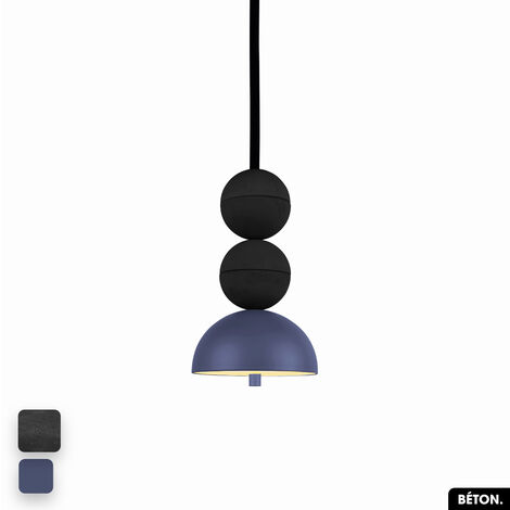 Lampe de suspension en béton - BOSFOR CONCRETE NOIR - INDIGO 2 BALLES LED 14W (1/3)