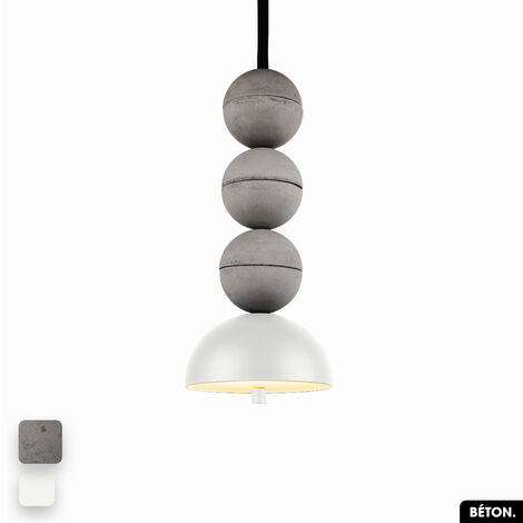 Lampe de suspension en béton - BOSFOR CONCRETE  GRIS - BLANC  3 BALLES  LED 14W (1/2)