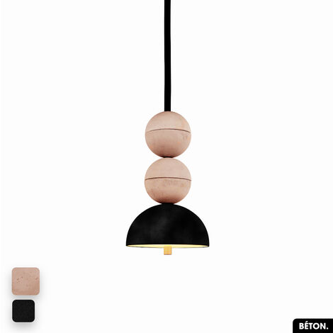 Lampe de suspension en béton velours - BOSFOR CONCRETE VELVET  ROSE - NOIR  2 BALLES  LED 14W (1/2)