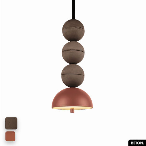 Lampe de suspension en béton - BOSFOR CONCRETE  CHOCOLAT - TERRE ROUGE  3 BALLES  LED 14W (1/2)