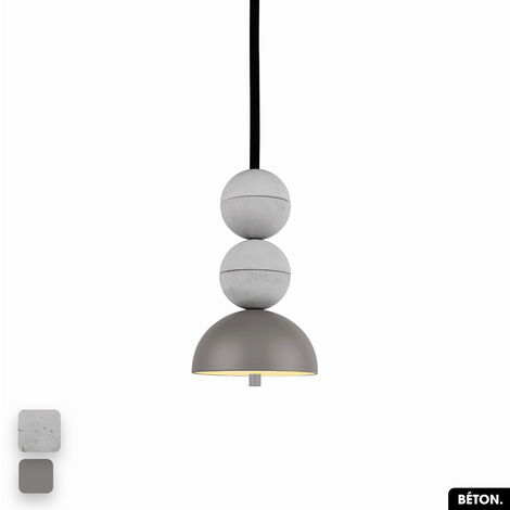 Lampe de suspension en béton - BOSFOR CONCRETE BLANC - GRIS 2 BALLES LED 14W (1/3)