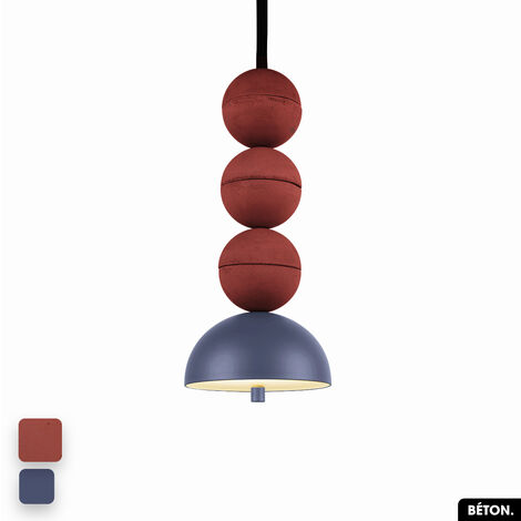 Lampe de suspension en béton - BOSFOR CONCRETE  TERRE ROUGE - INDIGO  3 BALLES  LED 14W (1/2)