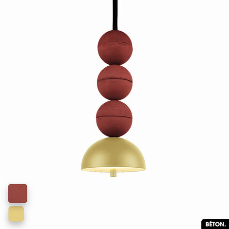Lampe de suspension en béton - BOSFOR CONCRETE  TERRE ROUGE - CITRON  3 BALLES  LED 14W (1/2)