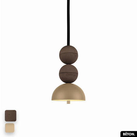 Lampe de suspension en béton - BOSFOR CONCRETE CHOCOLAT - AMANDE 2 BALLES LED 14W (1/3)