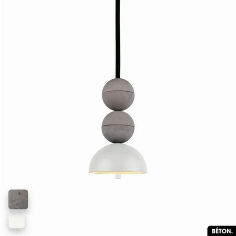 Lampe de suspension en béton - BOSFOR CONCRETE GRIS - BLANC 2 BALLES LED 14W (1/3)