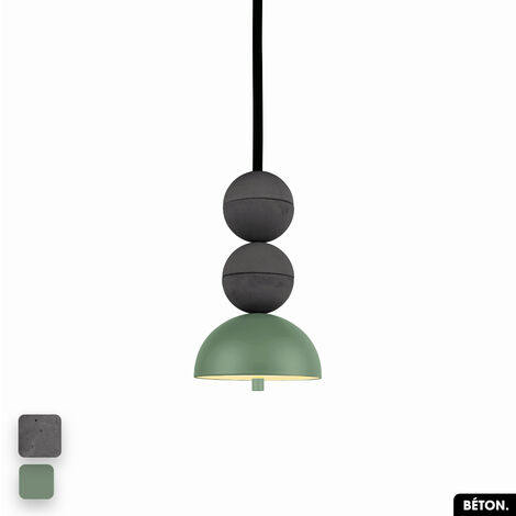 Lampe de suspension en béton - BOSFOR CONCRETE ANTHRACITE - VERT 2 BALLES LED 14W (1/3)