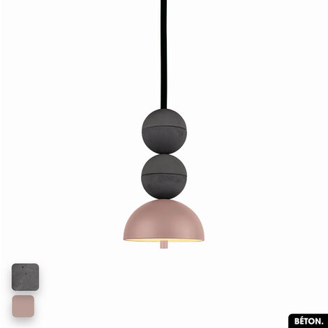 Lampe de suspension en béton - BOSFOR CONCRETE ANTHRACITE - ROSE 2 BALLES LED 14W (1/3)