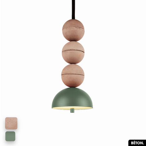 Lampe de suspension en béton - BOSFOR CONCRETE  ROSE - VERT  3 BALLES  LED 14W (1/2)