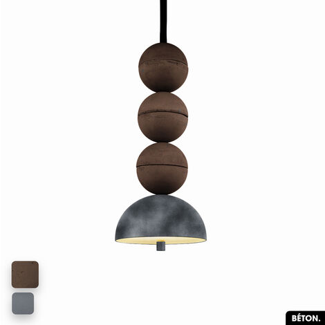 Lampe de suspension en béton velours - BOSFOR CONCRETE VELVET  CHOCOLAT - GRIS  3 BALLES  LED 14W (1/2)