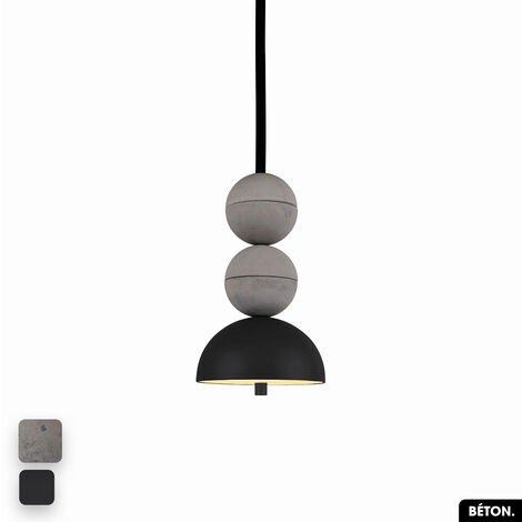 Lampe de suspension en béton - BOSFOR CONCRETE GRIS - NOIR 2 BALLES LED 14W (1/3)
