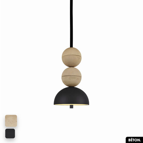 Lampe de suspension en béton - BOSFOR CONCRETE SABLE - NOIR 2 BALLES LED 14W (1/3)