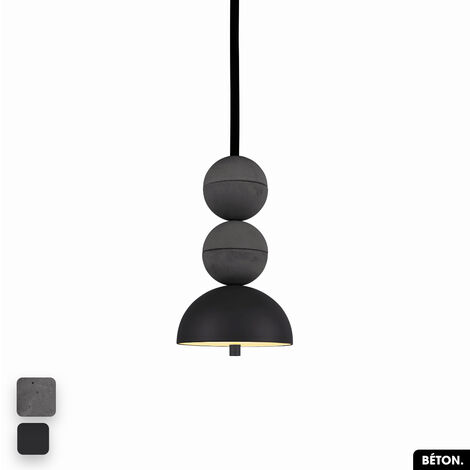 Lampe de suspension en béton - BOSFOR CONCRETE ANTHRACITE - NOIR 2 BALLES LED 14W (1/3)