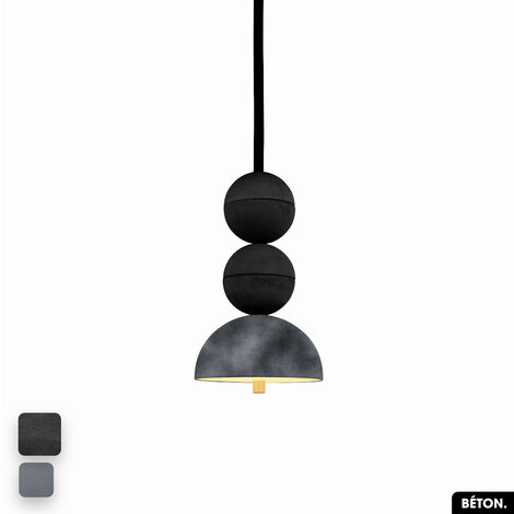 Lampe de suspension en béton velours - BOSFOR CONCRETE VELVET  NOIR - GRIS  2 BALLES  LED 14W (1/2)