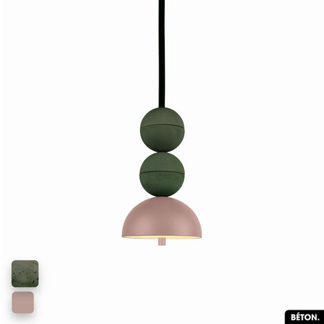 Lampe de suspension en béton - BOSFOR CONCRETE ASPERGE - ROSE 2 BALLES LED 14W (1/3)
