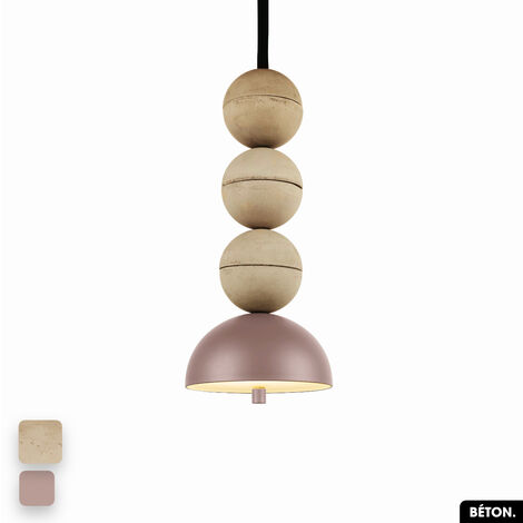 Lampe de suspension en béton - BOSFOR CONCRETE  SABLE - ROSE  3 BALLES  LED 14W (1/2)
