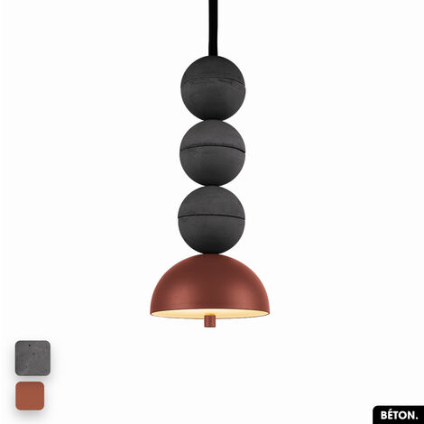 Lampe de suspension en béton - BOSFOR CONCRETE  ANTHRACITE - TERRE ROUGE  3 BALLES  LED 14W (1/2)