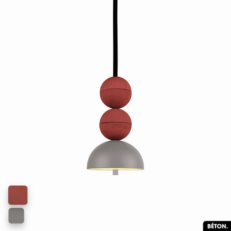 Lampe de suspension en béton - BOSFOR CONCRETE TERRE ROUGE - GRIS 2 BALLES LED 14W (1/3)