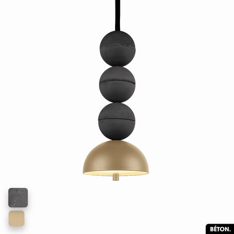 Lampe de suspension en béton - BOSFOR CONCRETE  ANTHRACITE - AMANDE  3 BALLES  LED 14W (1/2)