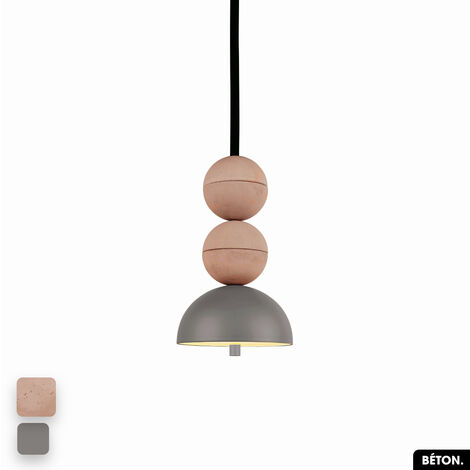 Lampe de suspension en béton - BOSFOR CONCRETE ROSE - GRIS 2 BALLES LED 14W (1/3)