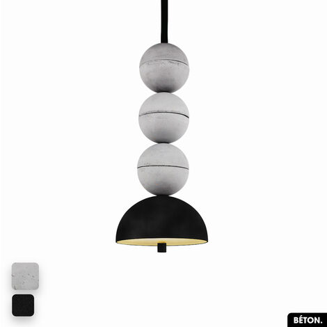 Lampe de suspension en béton velours - BOSFOR CONCRETE VELVET  BLANC - NOIR  3 BALLES  LED 14W (1/2)