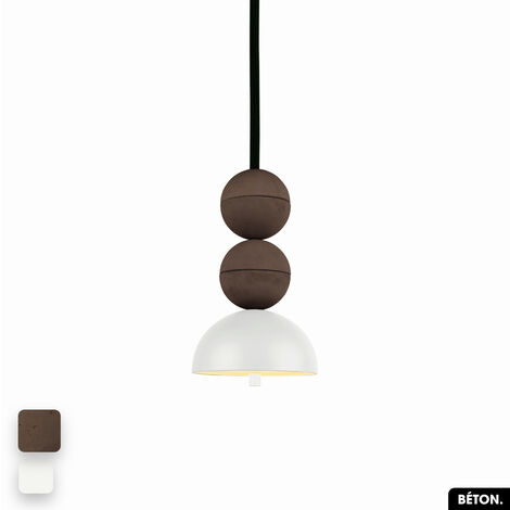 Lampe de suspension en béton - BOSFOR CONCRETE CHOCOLAT - BLANC 2 BALLES LED 14W (1/3)