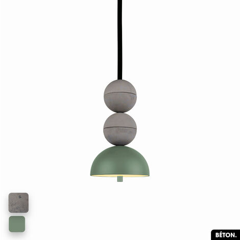 Lampe de suspension en béton - BOSFOR CONCRETE GRIS - VERT 2 BALLES LED 14W (1/3)