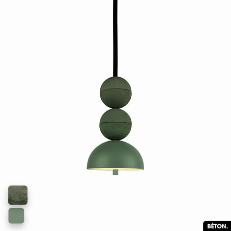 Lampe de suspension en béton - BOSFOR CONCRETE ASPERGE - VERT 2 BALLES LED 14W (1/3)