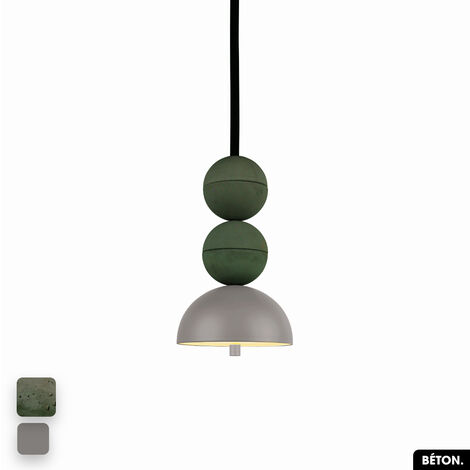 Lampe de suspension en béton - BOSFOR CONCRETE ASPERGE - GRIS 2 BALLES LED 14W (1/3)