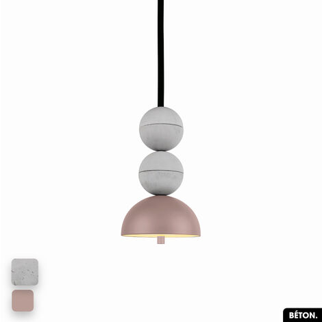 Lampe de suspension en béton - BOSFOR CONCRETE BLANC - ROSE 2 BALLES LED 14W (1/3)