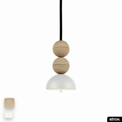 Lampe de suspension en béton - BOSFOR CONCRETE SABLE - BLANC 2 BALLES LED 14W (1/3)