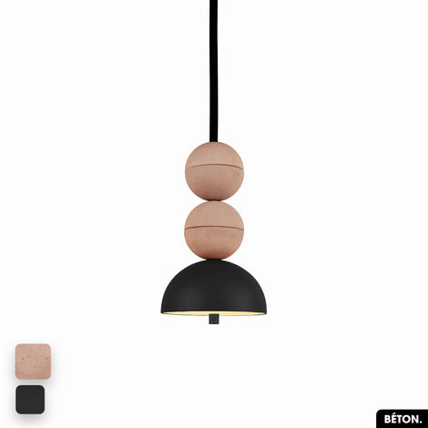 Lampe de suspension en béton - BOSFOR CONCRETE ROSE - NOIR 2 BALLES LED 14W (1/3)