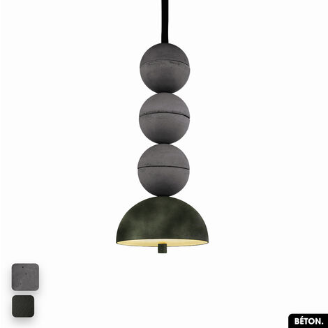 Lampe de suspension en béton velours - BOSFOR CONCRETE VELVET  ANTHRACITE - OLIVE  3 BALLES  LED 14W (1/2)