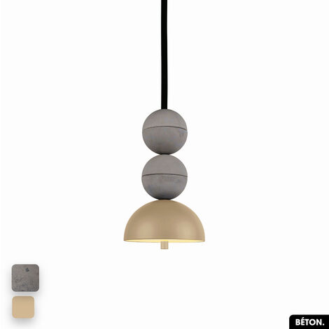 Lampe de suspension en béton - BOSFOR CONCRETE GRIS - AMANDE 2 BALLES LED 14W (1/3)