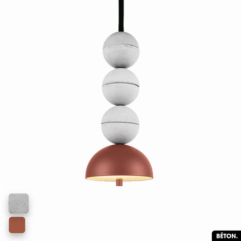 Lampe de suspension en béton - BOSFOR CONCRETE  BLANC - TERRE ROUGE  3 BALLES  LED 14W (1/2)