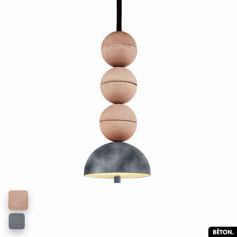 Lampe de suspension en béton velours - BOSFOR CONCRETE VELVET  ROSE - GRIS  3 BALLES  LED 14W (1/2)