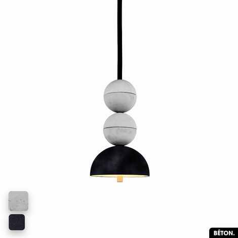 Lampe de suspension en béton velours - BOSFOR CONCRETE VELVET  BLANC - ANTHRACITE  2 BALLES  LED 14W (1/2)