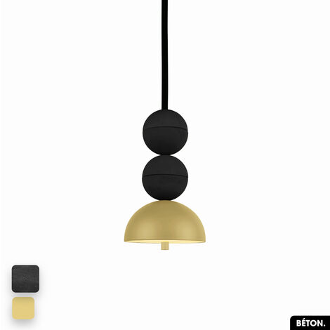 Lampe de suspension en béton - BOSFOR CONCRETE NOIR - CITRON 2 BALLES LED 14W (1/3)