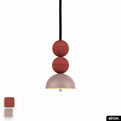 Lampe de suspension en béton - BOSFOR CONCRETE TERRE ROUGE - ROSE 2 BALLES LED 14W (1/3)