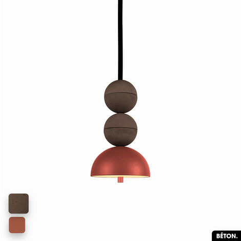 Lampe de suspension en béton - BOSFOR CONCRETE CHOCOLAT - TERRE ROUGE 2 BALLES LED 14W (1/3)