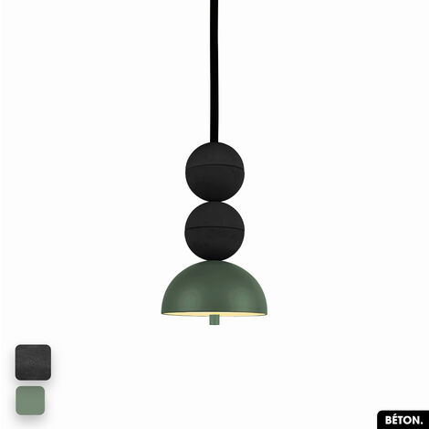 Lampe de suspension en béton - BOSFOR CONCRETE NOIR - VERT 2 BALLES LED 14W (1/3)