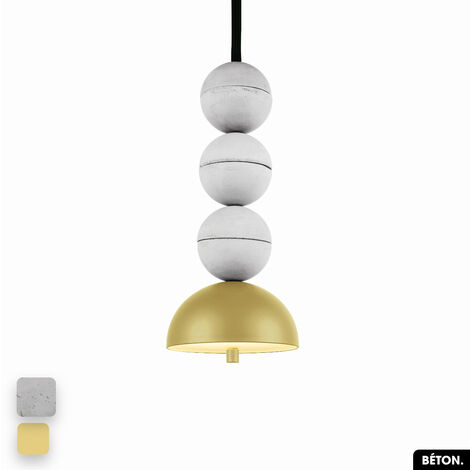 Lampe de suspension en béton - BOSFOR CONCRETE  BLANC - CITRON  3 BALLES  LED 14W (1/2)