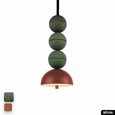 Lampe de suspension en béton - BOSFOR CONCRETE  ASPERGE - TERRE ROUGE  3 BALLES  LED 14W (1/2)